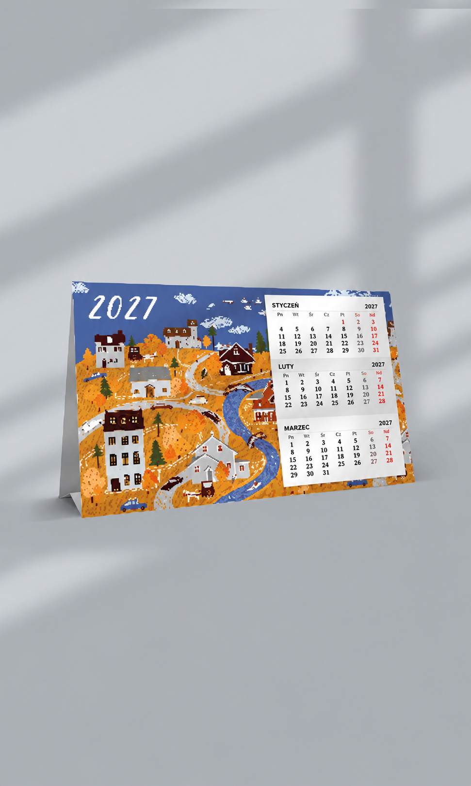 Kalendarz biurkowy piramidka 2027 z trzema klejonymi kalendariami